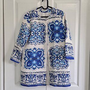 Women's Blue + White Patterned Jacket